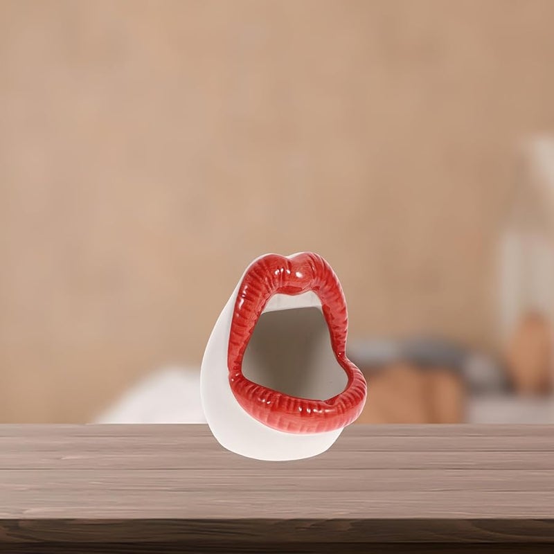 Creative Red Ceramic Lip Shape Ashtray Smokeless Cigar Holder for Indoor Outdoor Home Decor - Image 5